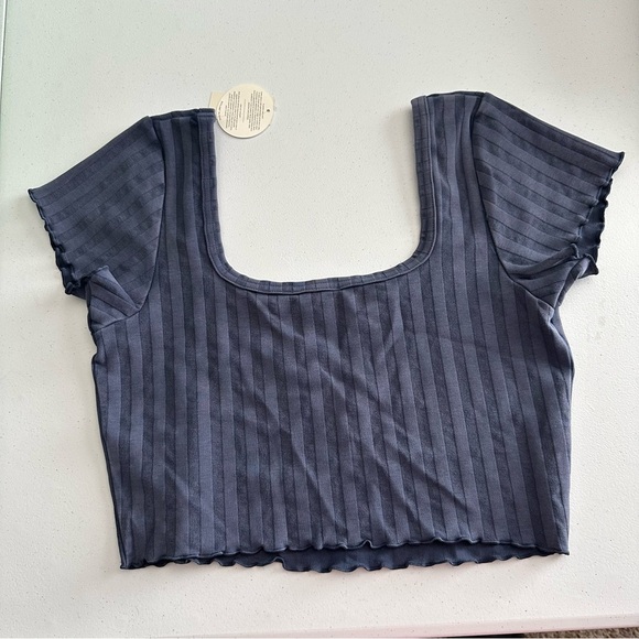 Aerie Flutter Sleeve Ribbed Crop Top in Blue - Picture 3 of 3
